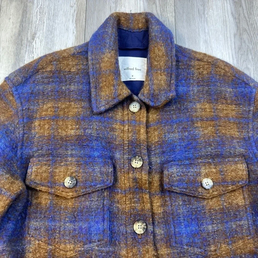 Wilfred Free The Ganna Wool Shacket Jacket Brown Blue Plaid Oversized Medium